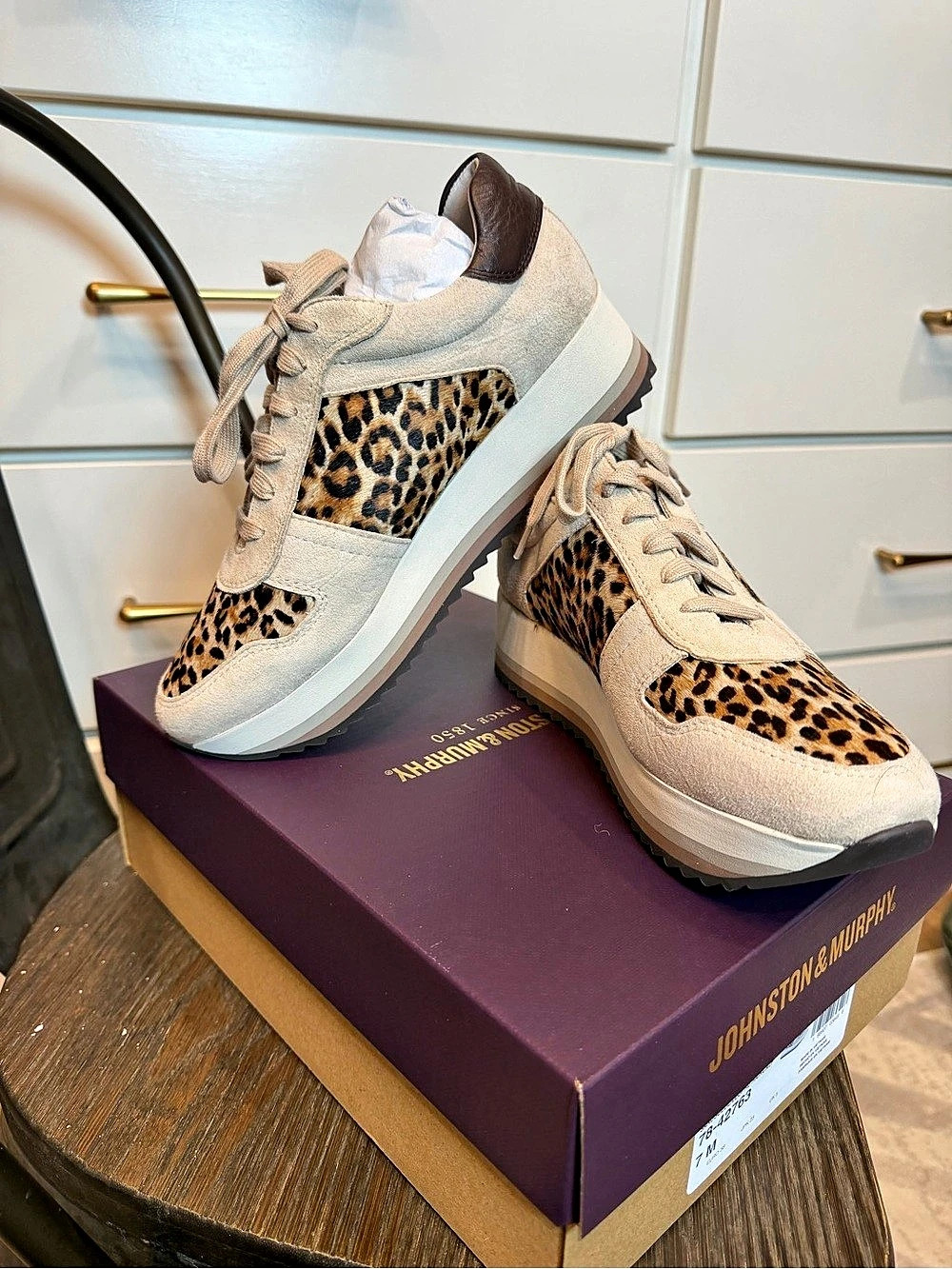 Johnston & Murphy Gracie Color-Block Lace-Up Sneaker Leopard